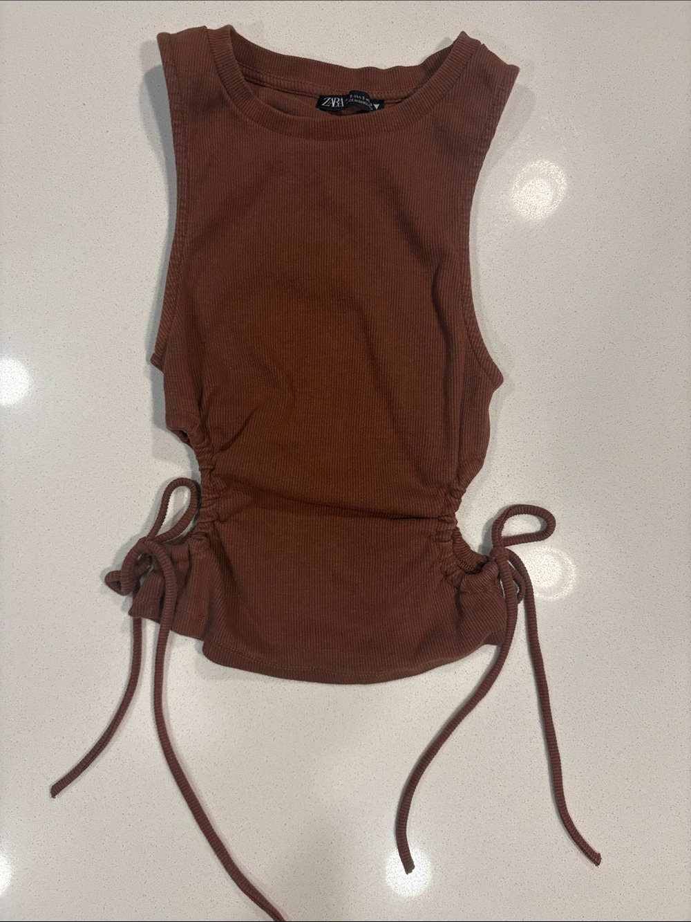 Zara Rust-Brown Ribbed Side-Tie Tank - Picture 2 of 7